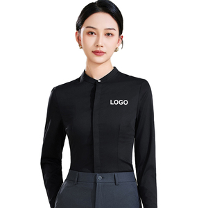 时尚黑色女式上衣和女式衬衫长袖修身优雅最新商务衬衫设计 - Product Image 1