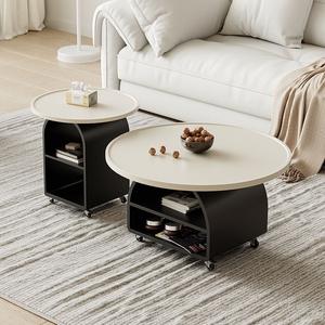 Mesa de centro redonda móvil con estante de almacenamiento para sala de estar, mesa de té para el hogar - Product Image 1