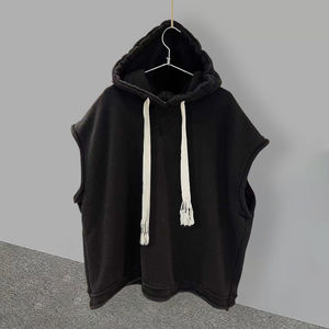 Hooded Sleeveless Pullover <b>Polyester</b> T-shirt Men's Solid Color Summer Fashion Trendy All-Match Casual Loose Design <b>Tshirt</b> Men - Product Image 4