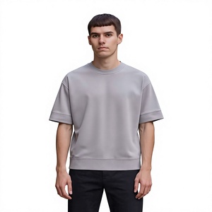 T-shirt d'été uni de couleur unie, de haute qualité, en coton lourd 100% 180 GSM, col rond, coupe ample, épaules tombantes. - Product Image 1