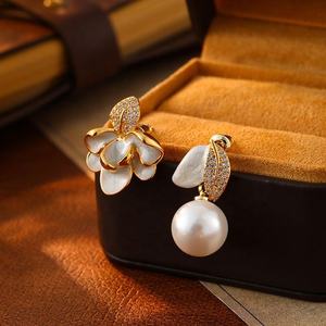 French Retro Palace Style Geometric Zircon Tibetan <b>Silver</b> Gold Plated Pearl <b>Stud</b> <b>Earrings</b> Luxury Fashion - Product Image 3