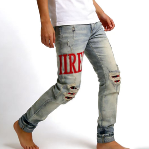 Jeans pour hommes Streetwear Rock <span class=keywords><strong>Revival</strong></span>, design personnalisé, effet peinture pulvérisée, skinny, graffiti, évasé, tie-dye, déchiré, délavé, avec LOGO - Product Image 2