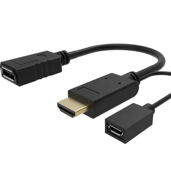 HDMI Male to DisplayPort Female Adapter Cable with W/Micro USB Power Charging Port Audio Video Converter