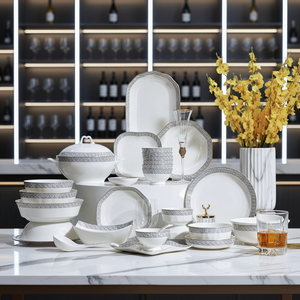 Luxury 50-Piece Eco-Friendly Bone China <b>Dinnerware</b> Set Elegant Green Gold European Style Dishwasher Microwave Safe Home Wedding - Product Image 1