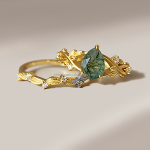 Nouvelle bague empilable tendance classique en or 18 carats plaqué or avec agate mousse pour femme - Product Image 1