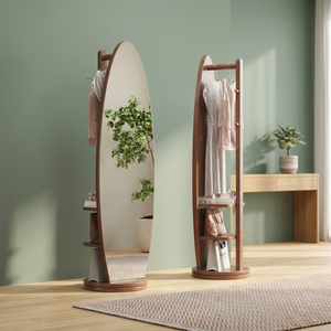 Perchero Moderno de Madera Maciza con Espejo y Estantes, Mueble de Almacenamiento Independiente para Dormitorio o Sala de Estar - Product Image 4
