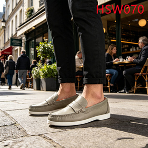 Chaussures bateau classiques en cuir pleine fleur vertes, cousues main, légères, pour la marche quotidienne, antidérapantes, pour le <span class=keywords><strong>marché</strong></span> européen HY - Product Image 4