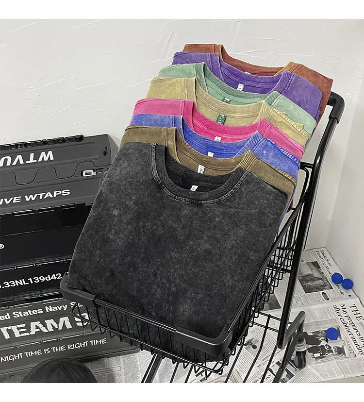 Hochwertige Baumwolle einfarbig Säuregewaschenes übergroßes T-Shirt Herren Streetwear Vintage Waschbares individuelles T-Shirt