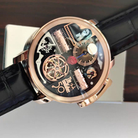 Montre squelette pour homme, boîtier en acier inoxydable, cadran rouge rose de 49 mm, mouvement mécanique, bracelet en cuir véritable