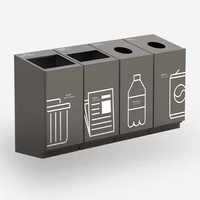 Station de tri des déchets à quatre sections métalliques, conteneurs durables, pour usage intérieur/extérieur, rue, hôtel, support pour poubelle publique