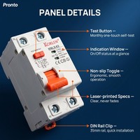 Disjoncteur différentiel RCCB 63A 6kA 240V 415V IEC EN61008 Rail DIN PA66 Protection contre les fuites KORLEN KNL5-63