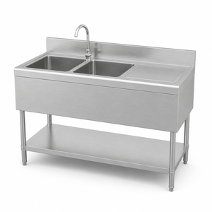 Lavello da Cucina Commerciale in Acciaio Inox 304 201 con Gambe Quadrate Personalizzabili - Product Image 2