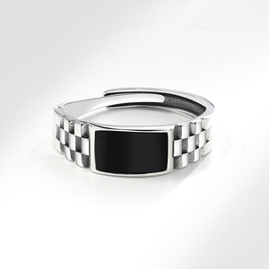 Anillo Ajustable de Cobre Chapado en Oro Blanco con Diseño Geométrico Antideslustre para Hombre, Estilo Vintage Negro, Venta al por Mayor de Joyería a Granel - Product Image 3
