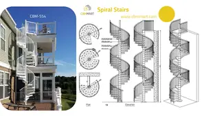 CBMmart tangga busur kustom kualitas baik, tangga Spiral baja tahan karat melengkung dengan desain pagar besi