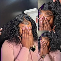 Peluca de Cabello Natural de Alta Calidad para Mujer, Diseño Clásico, Estilo Bob Negro Mediano, Cabello Rizado Pequeño, Peluca con Frente de Encaje para Mujer