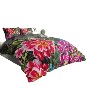Wholesale luxury 3D digital flower rose printing USA size queen king size 5pcs microfiber duvet cover bedding set bed sheet