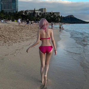 Traje de Baño Rosa para <span class=keywords><strong>Mujer</strong></span>, Estilo Sensual, con Escote Recogido, Estilo Puro Deseo, Rosa y Blanco, Lazo <span class=keywords><strong>Grande</strong></span> Tridimensional, Sensación de Alta Gama - Product Image 3