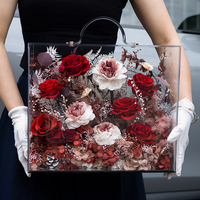 Boîte à fleurs éternelles en acrylique, roses préservées mélangées, décoration florale romantique pour la maison, cadeau de vacances