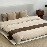 Cama de Plataforma de Madera Maciza Estilo Wabi Sabi, Estructura de Cama Tamaño Queen/King, Cama Tatami Blanca, Muebles de Dormitorio
