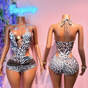 Completo coordinato da festa 2026 Y2K con <span class=keywords><strong>body</strong></span> cut-out leopardato/zebrato e pantaloncini a due pezzi da donna, con decorazioni a catena e <span class=keywords><strong>schiena</strong></span> scoperta - Product Image 6