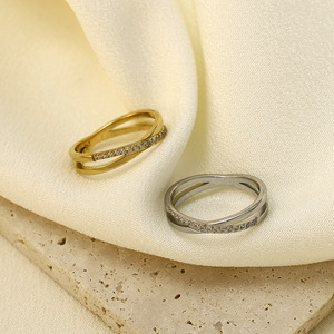 Cross <b>Stud</b> Diamond Ring For Women 316 <b>Titanium</b> Steel Gold Geometric Design Gift Jewelry - Product Image 3