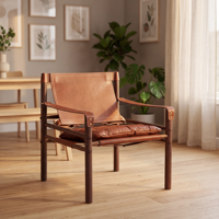 Chaise de salon vintage nordique en bois massif, style safari, imprimé cuir, pour la maison