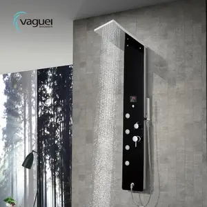 Panneau de douche en verre avec LED, corporel, noir, numérique, basse pression, contrôle de la température