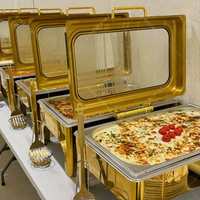 Rectangle De Luxe Fête De Mariage En Acier Inoxydable Grande Fenêtre En Verre Plat À Chauffer Buffet Service Ensemble 9L Capacité Carburant Chauffe-Alcool
