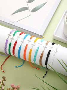 Pulsera cruzada de la amistad de 2 piezas, pulsera trenzada de cuerda negra, abalorio cruzado, pulseras de pareja a juego hechas a mano ajustables - Product Image 5