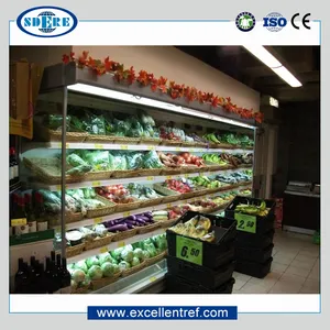 फैक्टरी आउटलेट वाणिज्यिक सुपरमार्केट रेफ्रिजरेटर रिमोट फल सब्जी प्रदर्शन फ्रिज प्रशीतित