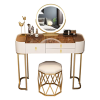 Table de maquillage compacte en MDF avec miroir en verre et tiroirs, panneau en bois, idéale pour petites pièces, designs uniques - Offre Spéciale