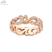 Bague de mariage tendance en or rose 18 carats véritable, sertie de diamants taille brillant et pavée, style vintage avec finition millegrain