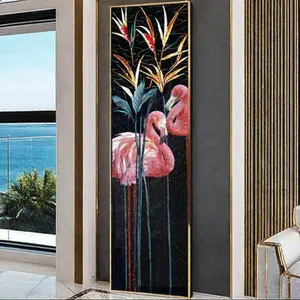 Custom 100x300cm Flamingo Glass Cut Mosaic Modern Square Wall Mural Art For Interior Villas Graphic Design Solution Available