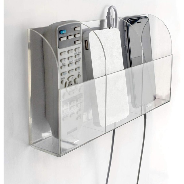Clear Acrylic Wall Mounted Charging Phone & Remote Control Holder Multifunctional Modern Storage Box