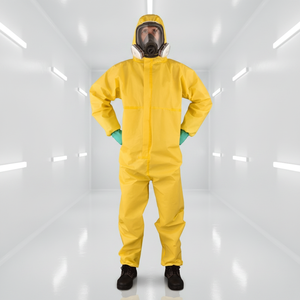 Combinaison <span class=keywords><strong>de</strong></span> protection chimique jaune <span class=keywords><strong>de</strong></span> type 3, étanche aux liquides, résistante aux pulvérisations, avec coutures thermosoudées pour les risques industriels - Product Image 1