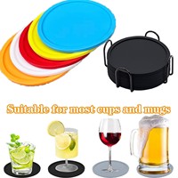 Ensemble de sous-verres ronds en silicone colorés personnalisés avec support, résistants à la chaleur, antidérapants, pour la maison, la cuisine, le bar