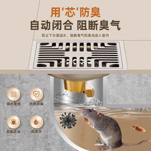 Siphon de sol anti-odeur en acier inoxydable avec noyau en cuivre, rectangulaire, anti-corrosion, pour salle de bain, cuisine, toilettes - Product Image 1