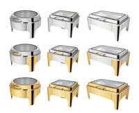 Ensemble de réchauds à buffet en acier inoxydable de luxe noir, argent et or, 9 L, alimenté au gaz, avec chauffe-plats