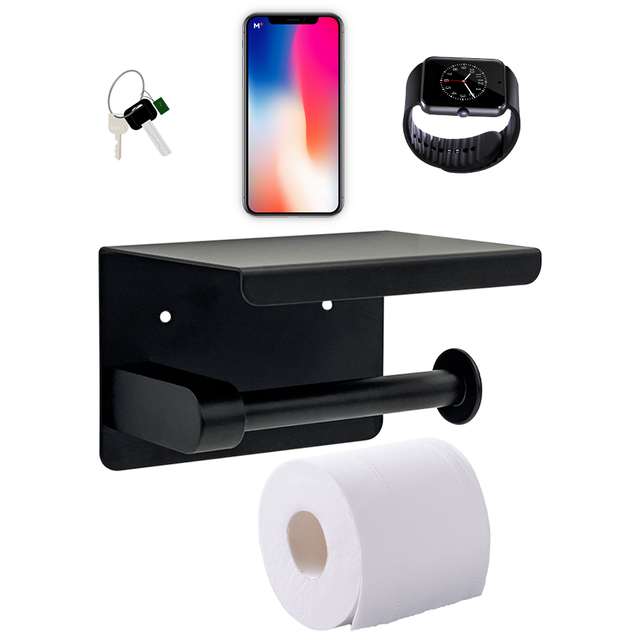 Self Adhesive Toilet Paper Holder with Phone Shelf Stainless Steel Wall Mount Toilet Paper Roll Holder Rustproof