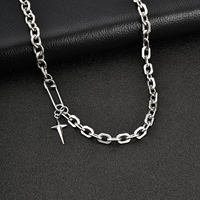 Collier pendentif croix en acier inoxydable pour homme, chaîne maillons marin géométrique, bijoux religieux minimalistes pour hommes
