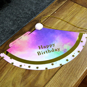Topi ulang tahun anak dekorasi topi pesta kertas nomor Glitter lucu DIY pelangi anak-anak baru lahir topi kerudung ulang tahun - Product Image 5