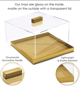 Khay Vàng Hình Vuông Tùy Chỉnh Nhà Máy Bằng Nhựa Acrylic Khay Trưng Bày Lưu Trữ Chất Lượng Cao Khay Đựng Thức Ăn Bánh Cưới Tiệc Tùng Có Nắp - Product Image 6