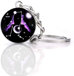 Zodiac 12 Gemini Glas Schlüssel anhänger Schlüssel anhänger Brille Zodiac 12 Const ellation Glow In The Dark Kreative Galaxie Schlüssel bund