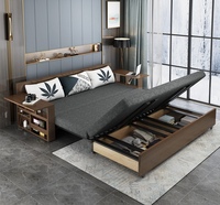Sofá Cama Modular de Madera Maciza con Tapicería de Tela, Diseño Plegable Multifuncional Moderno para Salas de Estar de Departamentos Pequeños