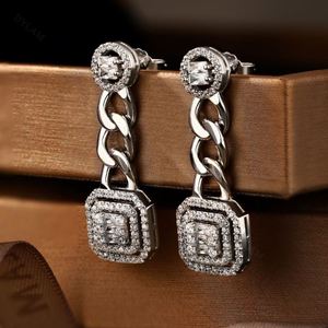 Dylam Luxurious Jewelry Diamond 5A CZ 925 <b>Sterling</b> <b>Silver</b> Women Chain Drop <b>Huggie</b> Dangle Stud Earrings - Product Image 5