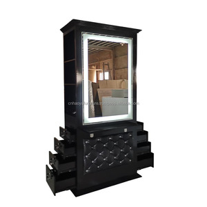 Station de coiffure moderne avec miroir LED et rangement pour studio de styliste - Product Image 2