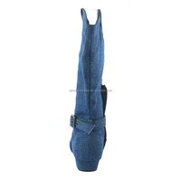 Pabrik biru Denim Suede wanita sepatu dansa lembut nyaman sol cepat pengiriman garis sepatu dansa dalam ruangan