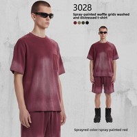 ARTIE Vêtements en coton grande taille pour hommes et femmes |   Ensemble T-shirt et pantalon en tissu gaufré imprimé 325g, effet vintage délavé, bords bruts