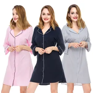 Alta qualidade para as mulheres 100% algodão tricô macio e confortável noite vestido sono vestido noite desgaste