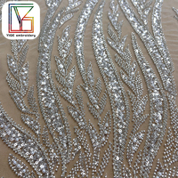 Perles de luxe faites à la main avec perles paillettes dentelle tissu africain blanc mariée perlée broderie dentelle tissu pour robe de mariée